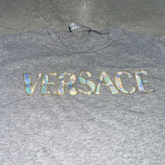 Versace Long Sleeve Glitter Shimmer Logo Made in Italy 12A Youth Big Kids - Picture 3 of 11